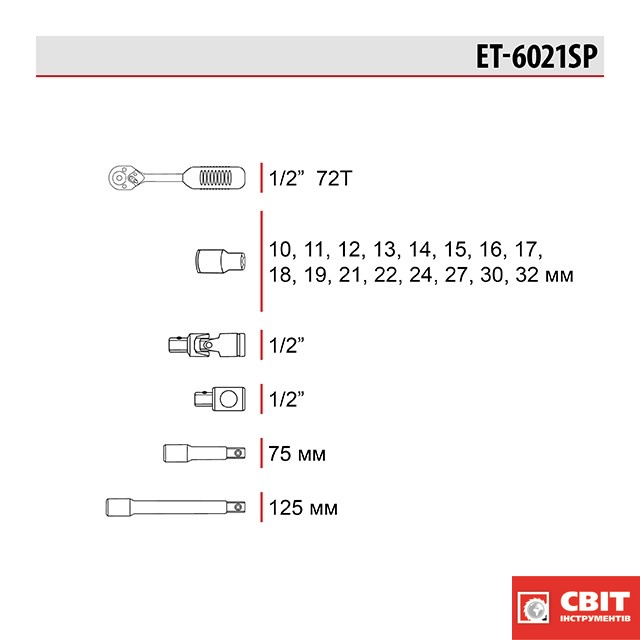 Набір інструментів INTERTOOL ET-6021SP 1/2" 21од. ET-6021SP фото