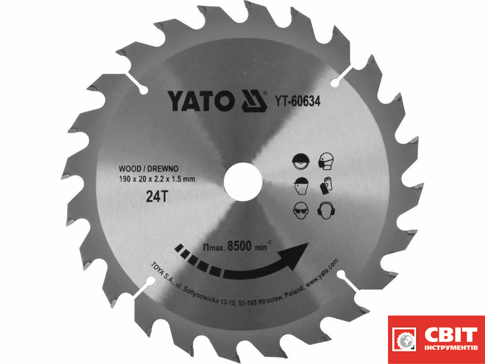Диск пильний YATO YT-60634 победітовий по дереву 190х20x2.2x1.5мм YT-60634 фото
