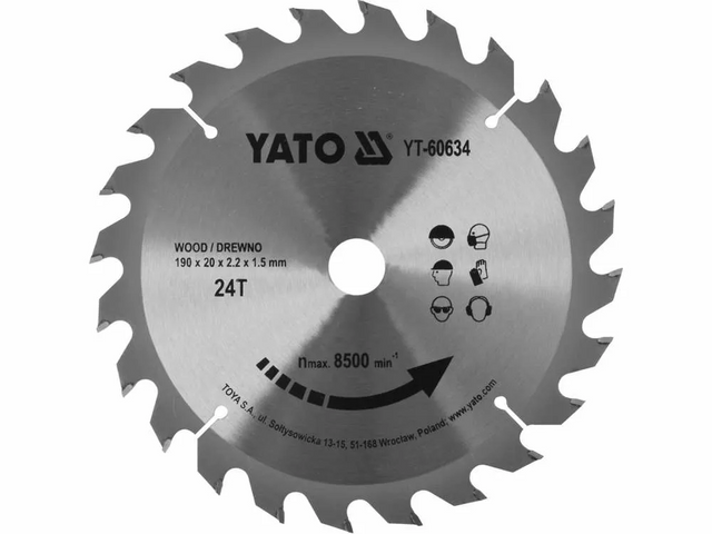 Диск пильний YATO YT-60634 победітовий по дереву 190х20x2.2x1.5мм YT-60634 фото