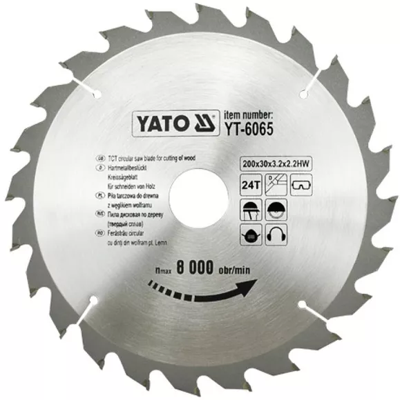 Диск пильний YATO YT-6066 по дереву 205х18х3.2x2 мм 24Т YT-6066 фото