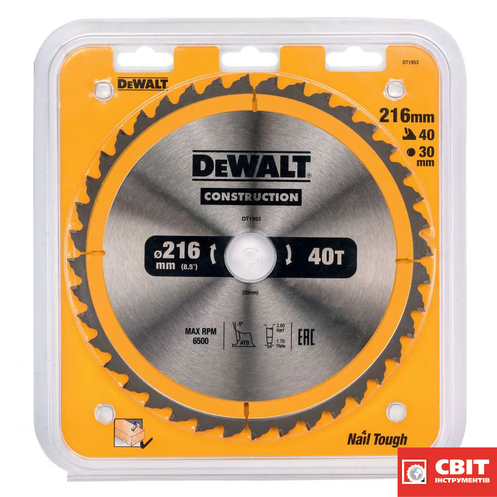 Пильний диск DeWALT DT1953 216х30мм 40 зуб DT1953 фото