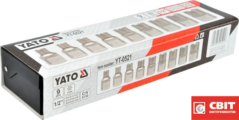 Набір головок YATO YT-0521 E10-E24 1/2" 9шт YT-0521 фото
