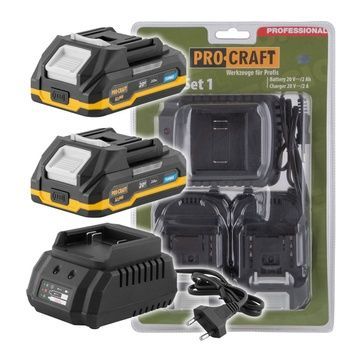 Комплект акумулятор 20 В, 2 А/год, 2 шт та зарядний пристрій Procraft PBC-set1