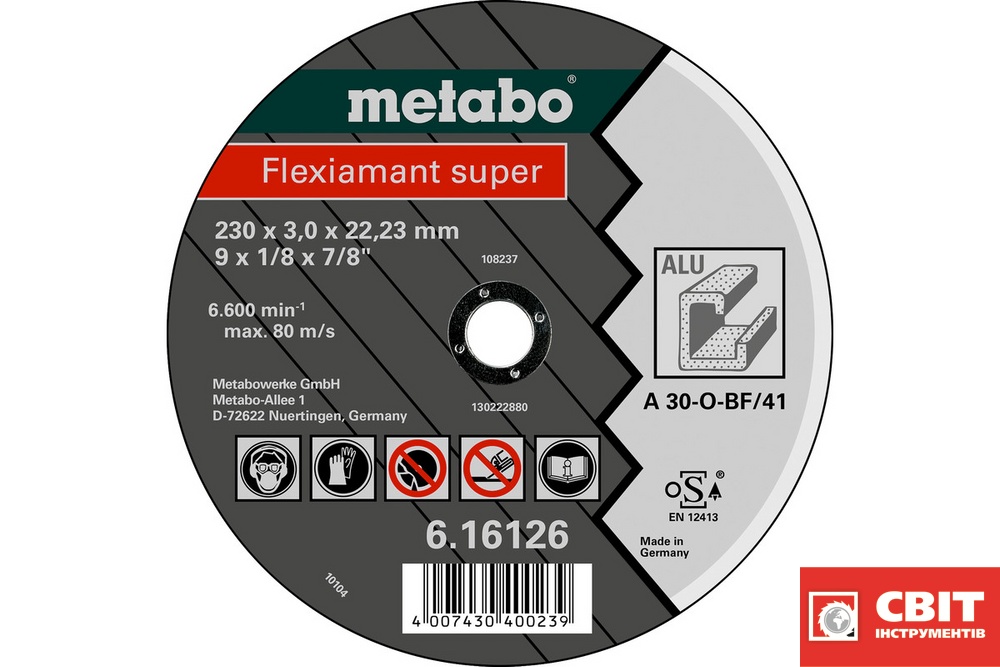 Круг відрізний Metabo FLEXIAMANT SUPER 230X3,0X22,23 алюміній, TF 41 616126000 616126000 фото