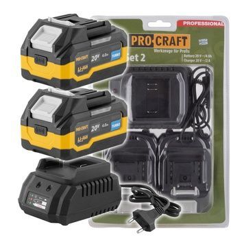 Комплект акумулятор 20 В, 4 А/год, 2 шт та зарядний пристрій Procraft PBC-set2