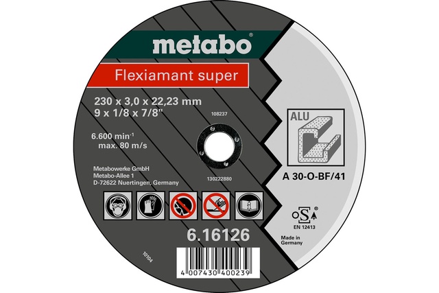 Круг відрізний Metabo FLEXIAMANT SUPER 230X3,0X22,23 алюміній, TF 41 616126000 616126000 фото