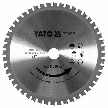 Диск пильний YATO YT-60625 185х20х1.5мм 48Т по металу YT-60625 фото