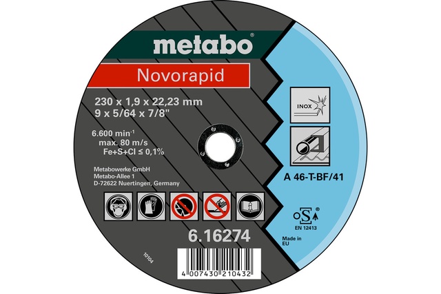 Круг відрізний Metabo NOVORAPID 230 X 1,9 X 22,23 INOX, TF 4161 6274000 616274000 фото