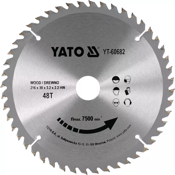 Диск пильний YATO YT-60682 216х30х3.2 мм 40Т по дереву YT-60682 фото