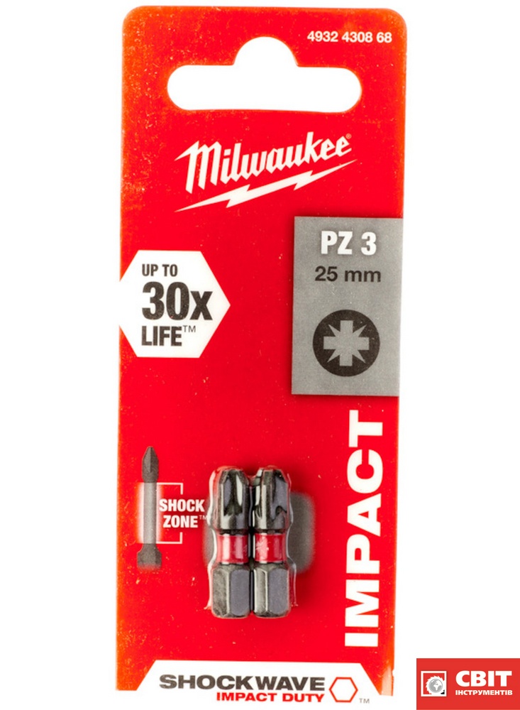 Біта Milwaukee shockwave impact duty pz3 x 25 мм (2шт) 4932430868 4932430868 фото