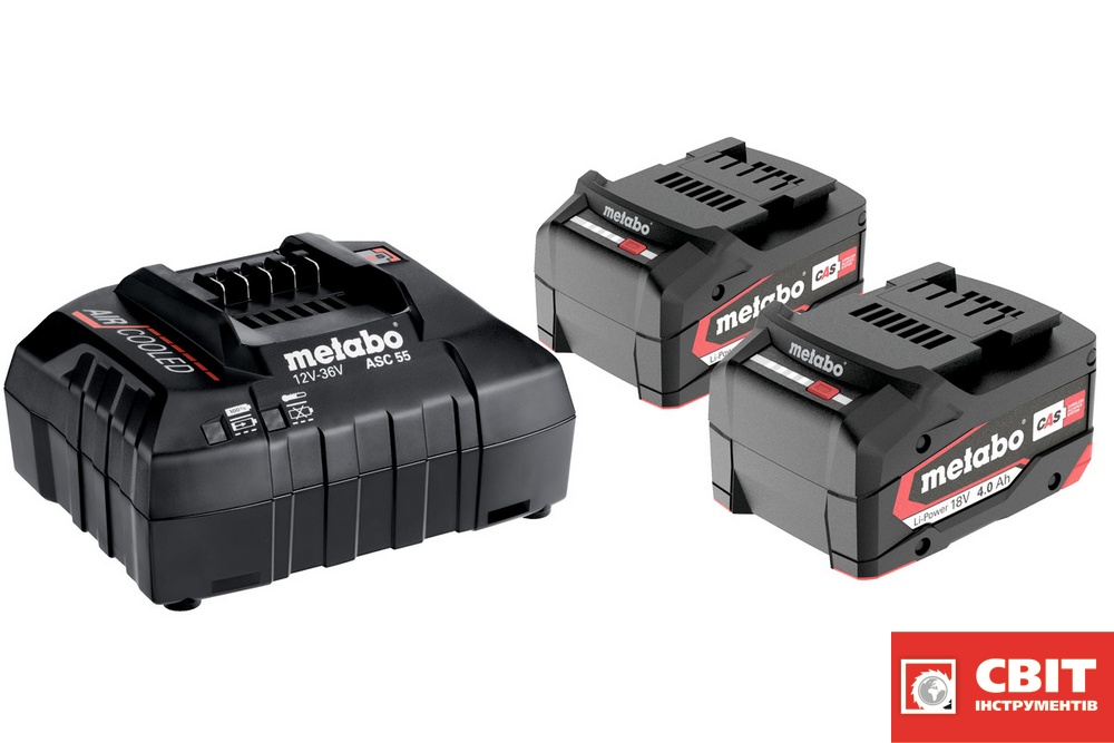 Набір зарядний пристрій та 2 акумулятора Metabo Li-Power 2x4.0Аr + 1xASC55 685050000 685050000 фото